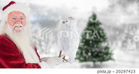 Composite image of father christmas holds an owl 20297423