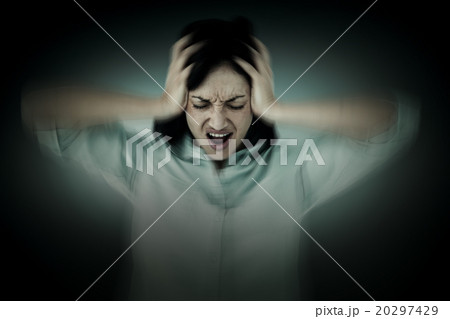 Composite image of depressed woman shouting 20297429