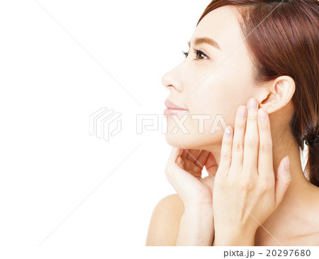 side view of closeup young woman face side view of closeup young woman face 20297680