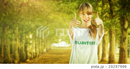 Composite image of natural blonde wearing a volunteering t shirt Composite image of natural blonde wearing a volunteering t shirt 20297996