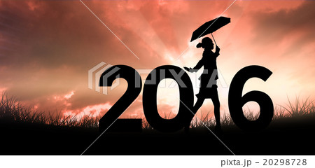 Composite image of businesswoman stepping with umbrella Composite image of businesswoman stepping with umbrella 20298728