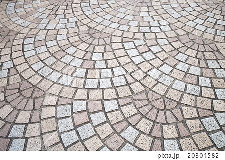タイル敷き 歩道 コンクリート 扇 カラー ブラウン ホワイトの写真素材 3045