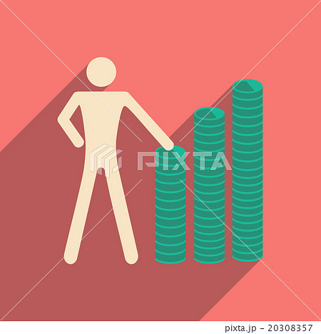 Flat with shadow icon man and stack of coins 20308357
