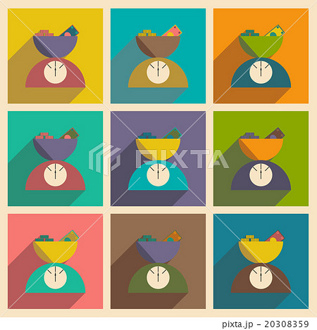 Flat with shadow icon concept Scale full of money 20308359