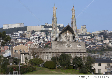 聖フィリッポ教会と長崎の家並みの写真素材