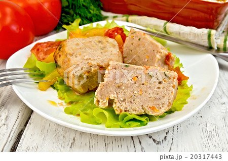 Cutlets of turkey in plate on board 20317443