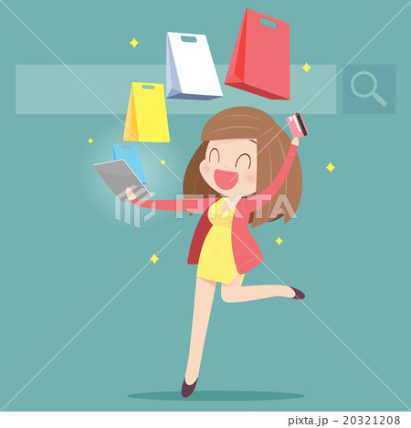 Happy woman doing online shopping at home 20321208
