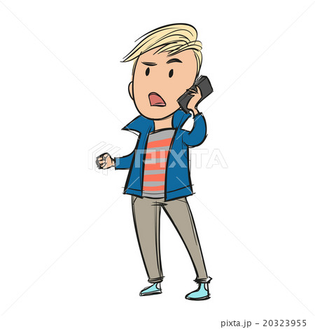 Young man angry and annoyed talking on the phone  20323955