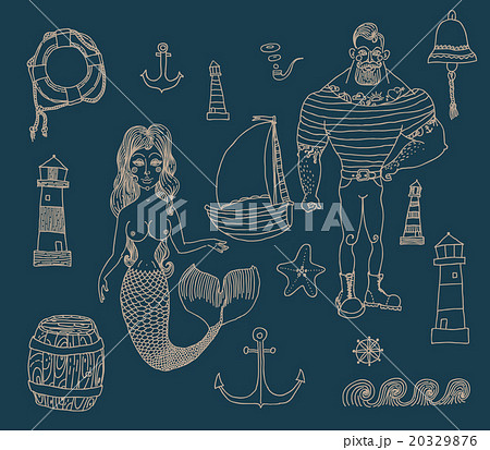 set with sailor, lighthouse, mermaid, ship and 20329876