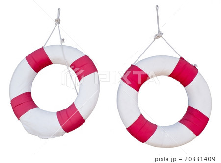 Two Life Buoy Hanging on White Background 20331409