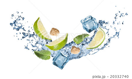 ingredients of mohito cocktail with water splash 20332740