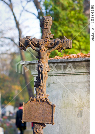 Cross with crucified Jesus Christ at cemetery Cross with crucified Jesus Christ at cemetery 20334199