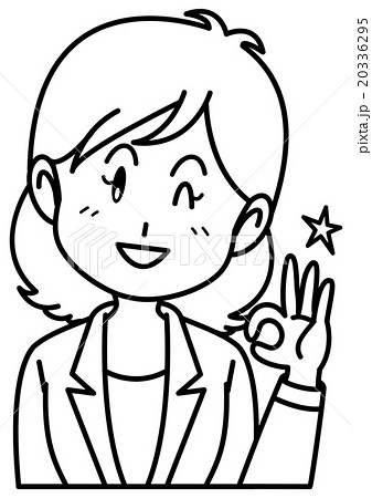 若い女性 上半身 ジェスチャー モノクロ のイラスト素材
