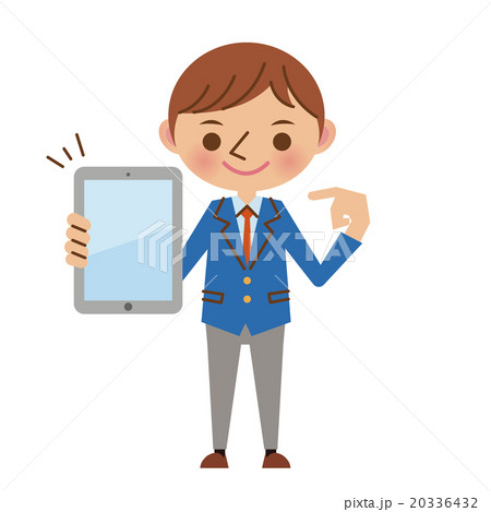 タブレット端末を持つ男子中学生・高校生（ブレザー） 20336432