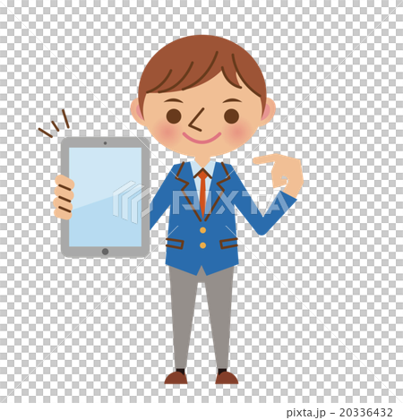 タブレット端末を持つ男子中学生・高校生（ブレザー） 20336432