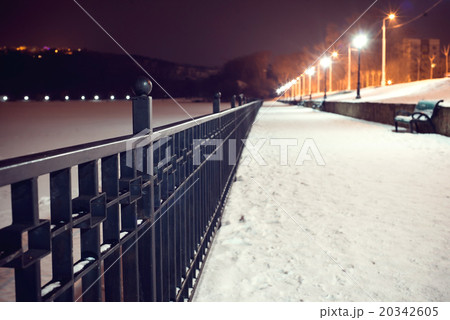 Winter park at night. Frosty winter in dark park 20342605