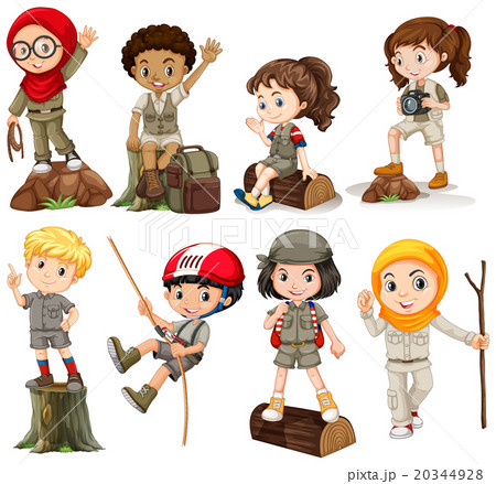 Boys and girls in camping outfit Boys and girls in camping outfit 20344928