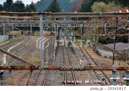 線路のある風景 続く線路 行き止まりの線路の写真素材