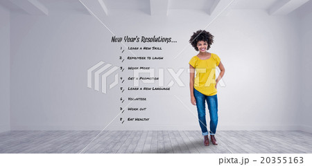 Composite image of pretty hipster with hand on hips smiling at c 20355163