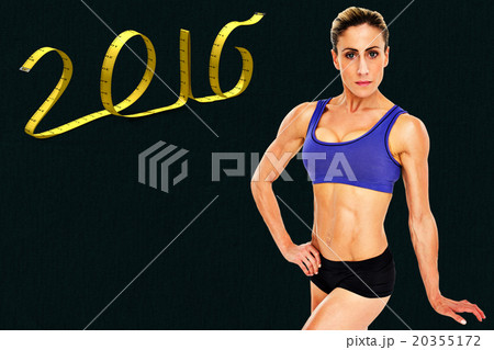 Composite image of strong blonde looking at camera while posing 20355172