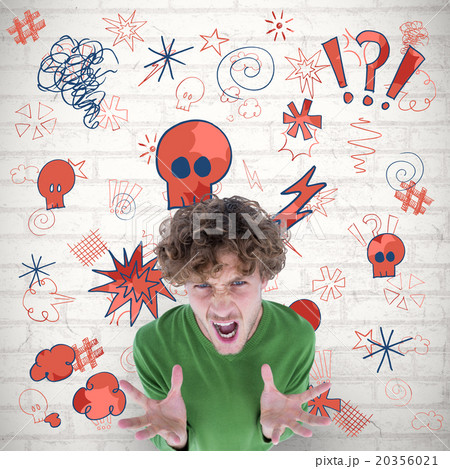 Composite image of portrait of furious man screaming over white Composite image of portrait of furious man screaming over white 20356021