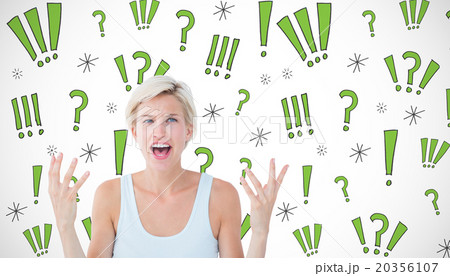 Composite image of angry blonde yelling with hands up Composite image of angry blonde yelling with hands up 20356107