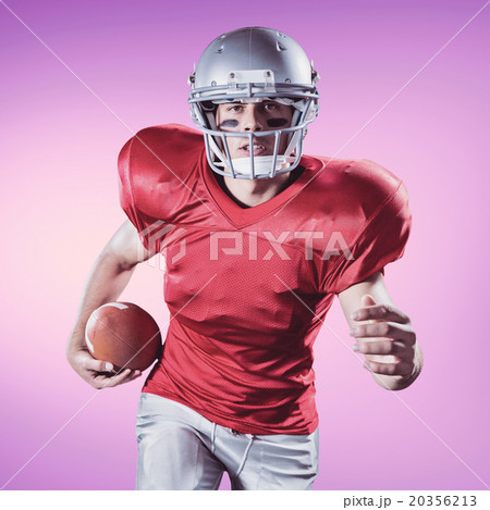 Composite image of portrait of sportsman running while playing a 20356213