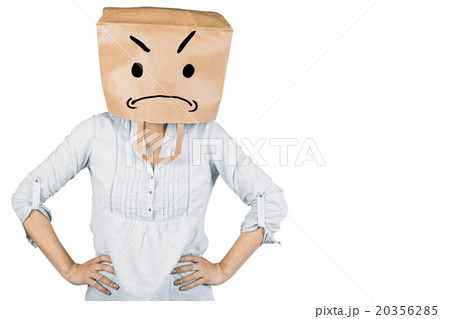 Composite image of woman with hands on hip and covering head wit 20356285