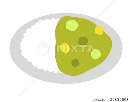 ライスにかけたグリーンカレーのイラスト素材