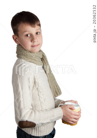 Cute boy with a cup isolated on white background 20362532
