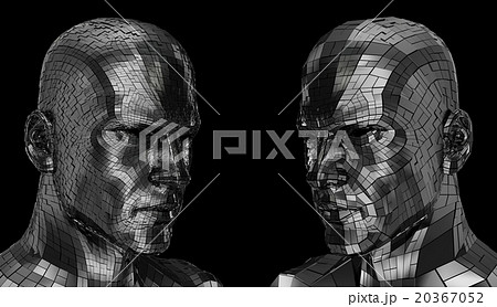 Two Robots face looking sideway through the camera  20367052