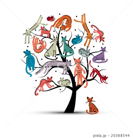 Cats tree, childish style. Sketch for your design Cats tree, childish style. Sketch for your design 20368544