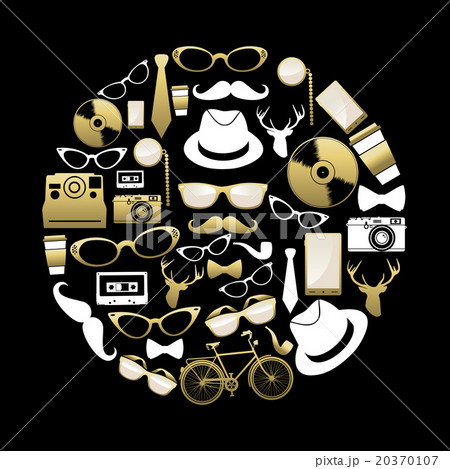 Vintage hipster concept icons silhouette in gold Vintage hipster concept icons silhouette in gold 20370107