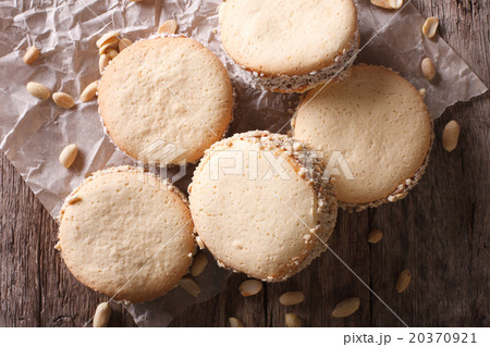alfajores cookies on paper close-up on the table 20370921