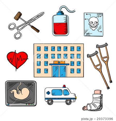 Hospital and medicine sketch style icons 20373396