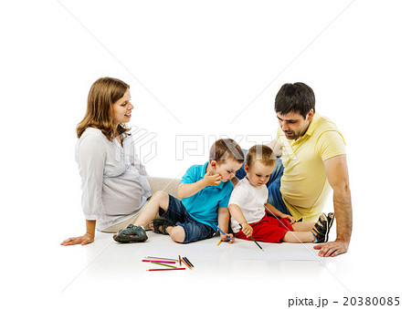 Happy family in studio drawing Happy family in studio drawing 20380085