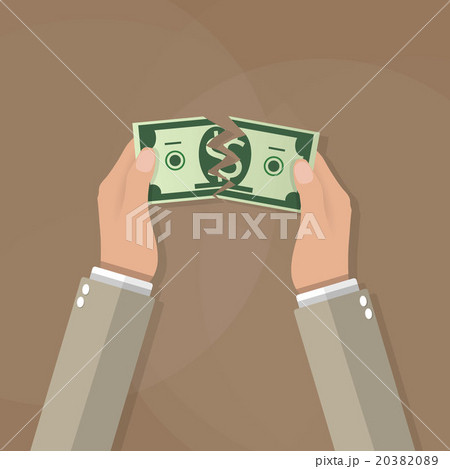 Hands tearing apart money bill in half 20382089