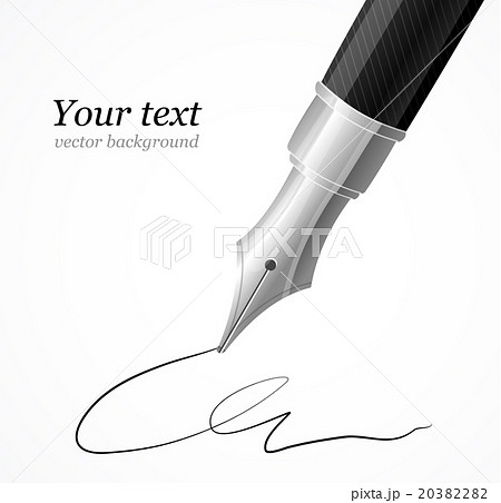 Close up of a fountain silver pen and signature 20382282
