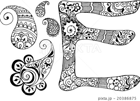 letter E decorated in the style of mehndi letter E decorated in the style of mehndi 20386875