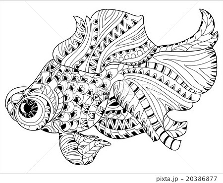 Zentangle stylized floral china fish doodleのイラスト素材 