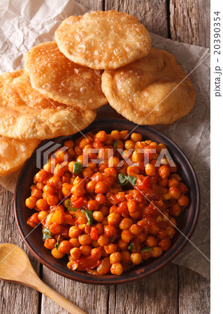 Indian Chana masala and puri bread close-up 20390354
