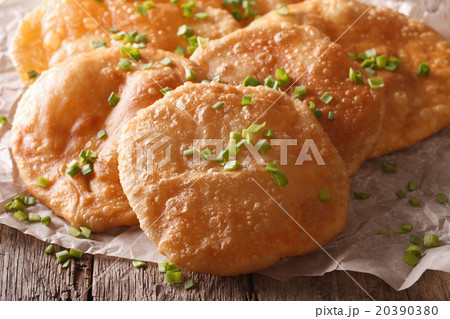 Indian puri bread macro on the table. Horizontal 20390380