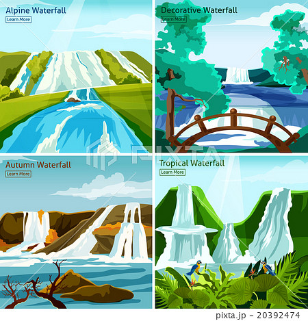 Waterfall Landscapes 2x2 Design Conceptのイラスト素材