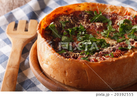 Homemade Chicago deep dish pizza closeup 20392555