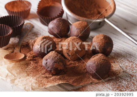 Cooking chocolate truffles close-up. Horizontal 20392995