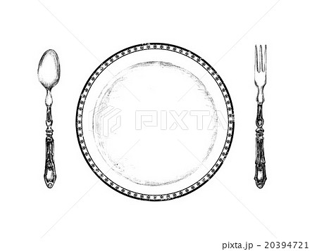 皿とスプーンとフォークイラストのイラスト素材 20394721 Pixta