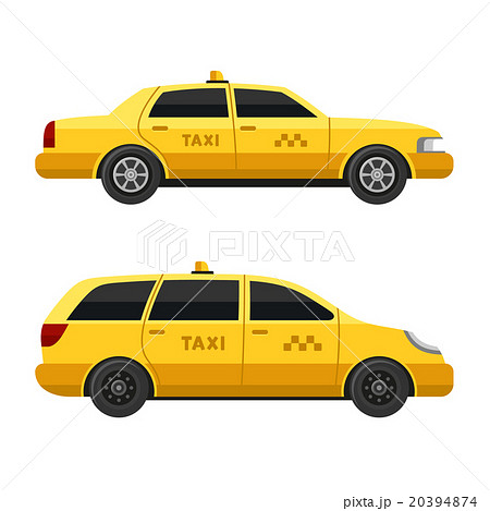 Yellow Taxi Cars Set On White Background Vectorのイラスト素材