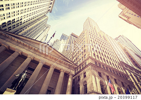 Vintage toned Wall Street at sunset, NYC. 20399117