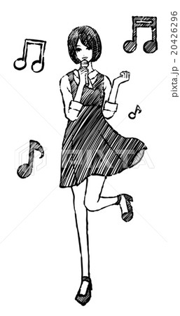 女性 白黒 歌うのイラスト素材