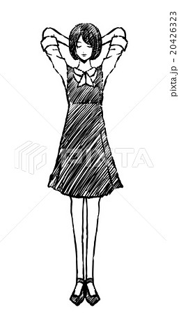 女性 白黒 後で手を組む 目を閉じるのイラスト素材